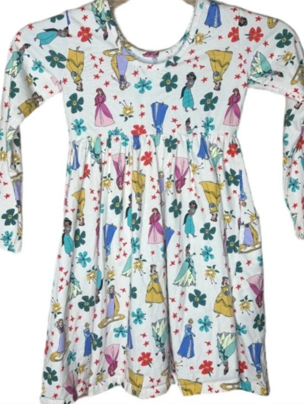 Hanna Andersson Disney Princess White Long-Sleeve Shater Dress 120cm/6-7